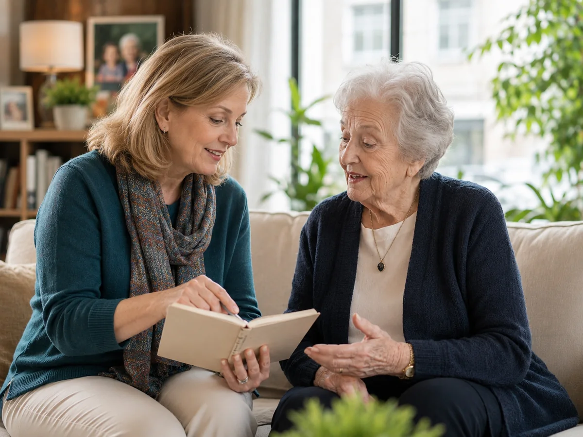 Advisor and mother reviewing notes together